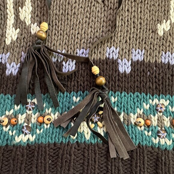 LaROK Woodsman Beaded Lace Up Reindeer Wool Sweater aso Jessica Simpson S - Picture 4 of 16